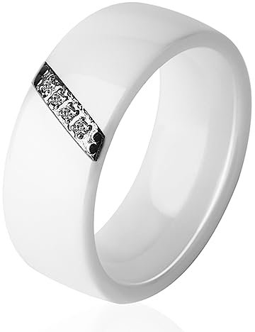 MIATCENRT Keramikschmuck Damenring - 8 Mm Weißer One Slash Kristall Keramikringe Für Frauen Verlobungsversprechen Ehering Mutter Geschenke Schmuck,Weiß,6