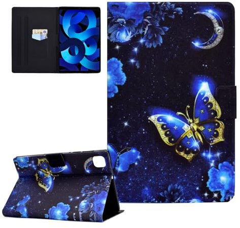 CASAFUNY Coque pour iPad Air 11 Pouces M2 (2024), iPad Air 5/4 (10,9 Pouces, 2022/2020, 5ème/4ème Génération) Housse Étui de Protection Tablette Coque pour iPad Air 6/5/4 Gén, Papillon Bleu