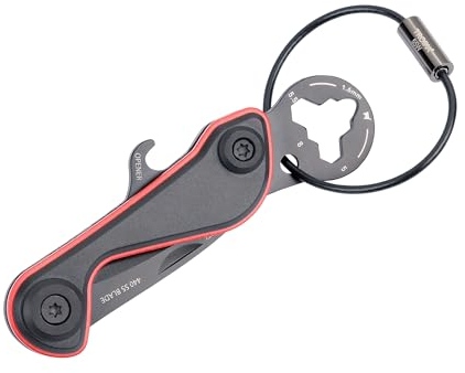 Porte-clés mini-outil 9 fonctions - PARCEL CUT & CART - Débloqueur de caddie, couteau à paquets, décapsuleur, ouvre-paquet (véritable acier inoxydable 440) aluminium anodisé rouge/noir