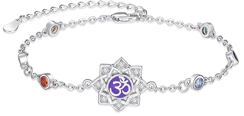 Om Armband 925 Sterling Silber Chakra Yoga Aum Om Ohm Amulett Link Armband Yoga Schmuck Yoga Geschenke für Frauen und Mädchen