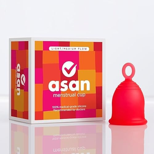 Asan Menstrual Cups - Light/Medium Flow (2 Pack) | Easy Insertion & Removal with Ring Design | 12 Hour Leakproof Protection & Reusable | Medical Grade Silicone I Eco-Friendly Period Products & Pouch