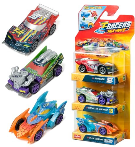 T-Racers Mix ´N Race 3 Pack – 3er-Pack Sammelautos, zweiteilig zerlegbar und mit austauschbaren Teilen, 3/4