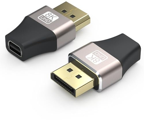 VMOJO Mini DP Female to DisplayPort Male 8K Extension Converter 8K@60Hz 4K@144Hz DisplayPort 1.4 Bi-Directional Transmission DP to Mini DP 8K Adapter 2 Pack