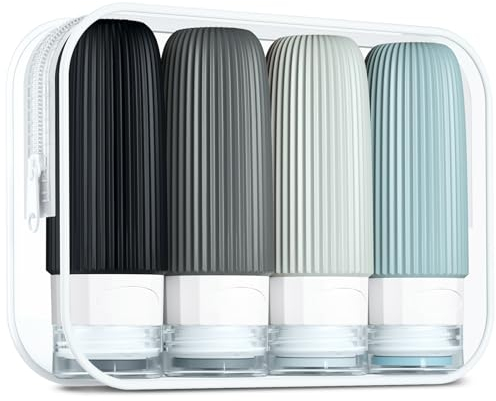 Gemice Travel Bottles for Toiletries, CAA Approved 60ml Silicone Travel Bottles, Leak Proof Squeezable Travel Size Containers, Travel Essentials for Lotion Soap Liquid Shampoo, BPA Free(4 Pack)