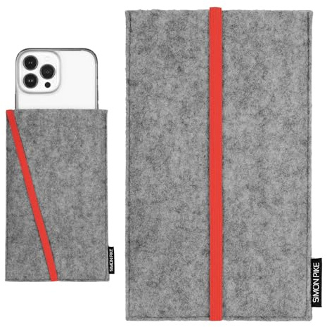 SimonPike Handyhülle mit Gummiband passend für Apple iPhone 17 Pro | 16 Pro | 15 Pro (Gr. H) | Phoenix grau Filztasche aus Wollfilz