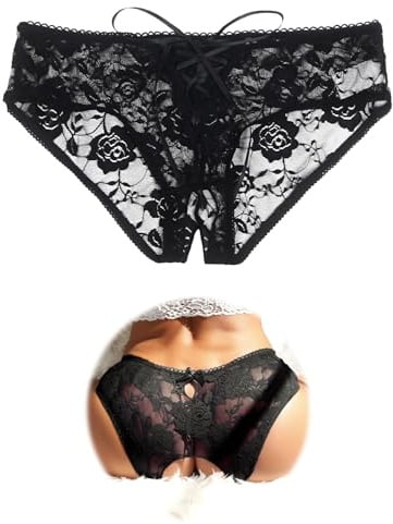 ohmydear String Tanga Offener Schritt 1/2/3er Pack Damen Höschen mit Loch Brazilian Slip Ouvert für Frauen mit Crossover Strap, Spitzenhöschen Offen Hipster Sexy Unterwäsche Reizwäsche Große Größen