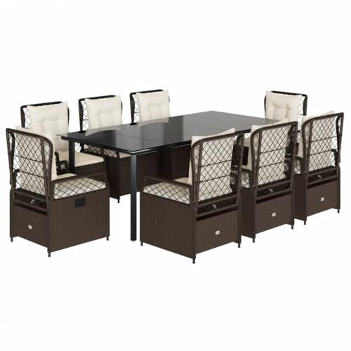 vidaXL 9-TLG. Garten-Essgruppe mit Kissen Braun Poly Rattan