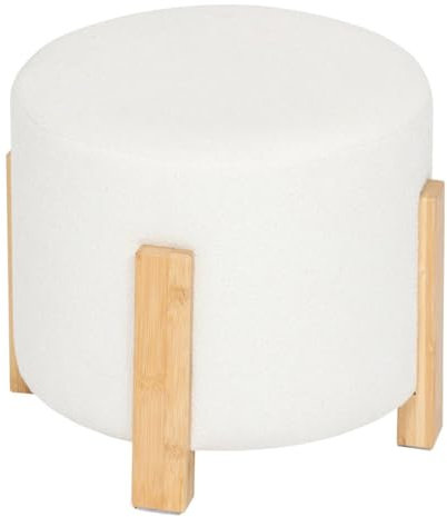 Atmosphera - Tabouret bansa Bouclette Bambou Blanc d37,5x32cm
