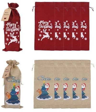 TAIKOUL 12 Stück Weihnachtstaschen Flaschentüten Geschenkverpackung Weinflaschen Verpackung Flaschentüten Weihnachten für Weihnachten Geschenke Geschenkverpackung Weihnachten