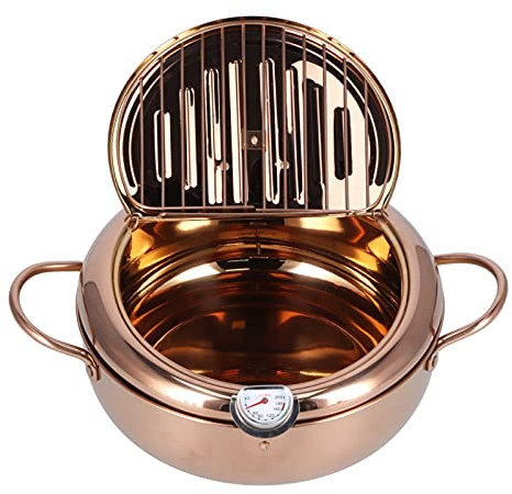lvifloae Friteuse Domestique antiadhésive de 3,2 l, avec thermomètre, poêle à Frire en Acier Inoxydable, Accessoires d'ustensiles de Cuisine (Rose Gold)
