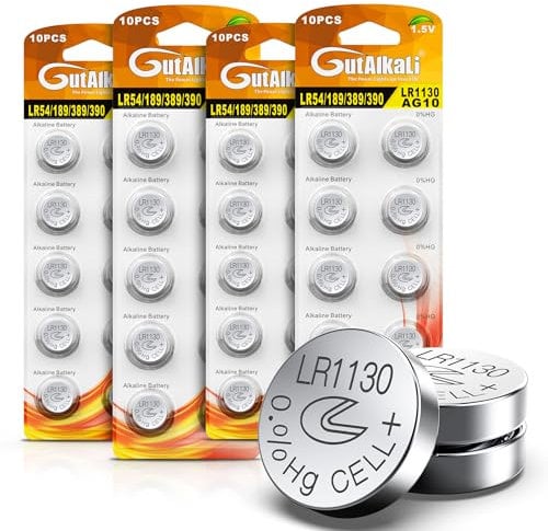 GutAlkaLi LR1130 Pack of 40 Batteries Button Cells AG10 L1131 189 1.5 V Alkaline Battery LR54 Button Cell