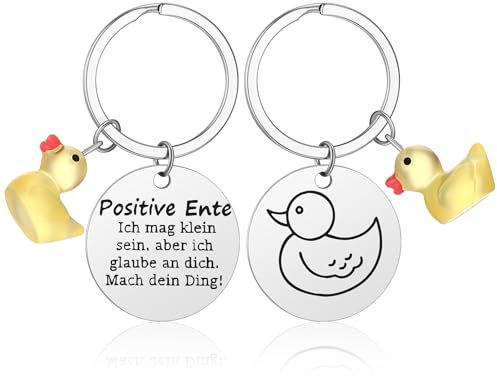 Jadive Positiv Ente Schlüsselanhänger Inspirierender Geschenk Schlüsselanhänger Glück Ente Glücksbringer Mutmacher Geschenk zum Weihnachten für Freund, Familie, Kollegen
