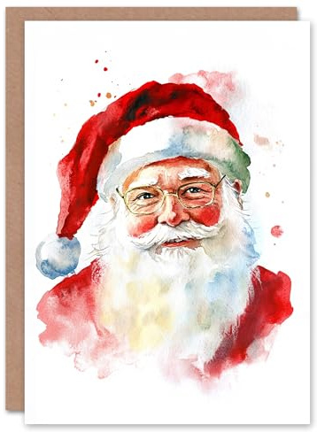 Artery8 Santa Claus Bright Portrait Blank For Him Or Her Art Xmas Festive Christmas Card