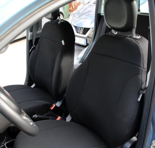 Italfodere - Coppia Coprisedili Anteriori Compatibili con Fiat Panda 2012 in Poi III Serie - Accessori Auto Interni - Cotone Accoppiato - Confortevoli e Resistenti - Facili da Installare - Nero