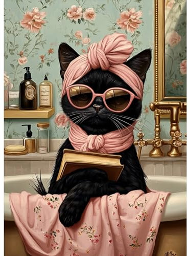 MAXBYE Black Katze Diamond Painting Art Kits, 5D Diamond Art Kits Round Full Drill Diamond Painting für Erwachsene Anfänger, DIY Diamant Bilder Art Set Kristall Kreuzstich Home Wall Decor 30x40cm