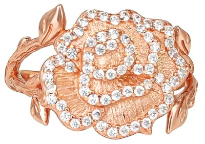 Disney Belle Rose Ring aus Sterlingsilber, 18 Karat Rotgold vergoldet, mit Cubic Zirkonia, Größe 7, offiziell lizenziert