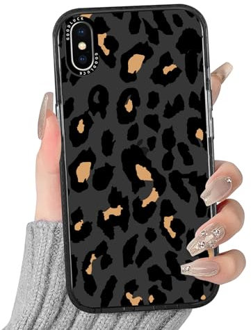 Yirlbey Transparent HandyHülle für iPhone X/iPhone XS Leopard Hülle, Aesthetic Muster Schwarz Design Mädchen Geschenk Schutzhülle, Silikon TPU-Rahmen und PC-Rückseite Case Cover für iPhone XS 5,8