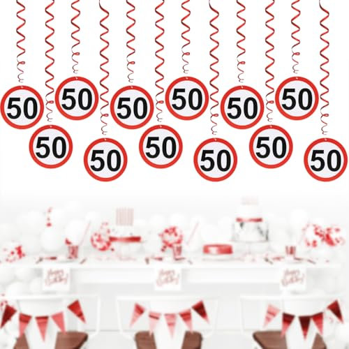 Girlande 50. Geburtstag Deko, 12 Stück Verkehrsschild 50. Geburtstagdeko Spiralen Girlande, Verkehrsschild Partyzubehör für 50er Geburtstag Hochzeit Jubiläum