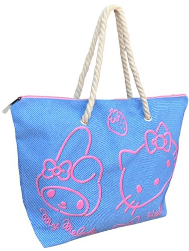 CARTOON Borsa mare Hello Kitty e My Melody accessorio da spiaggia borsa in tessuto con manici in corda