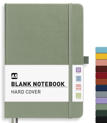 PYNEX Notizbuch A5 Blanko - Skizzenbuch With 192 Blatt Haftnotizen | Leder Hardcover Notebook,100GSM,Zeichnungen & Notizen 180°flach,14,5 x 21cm