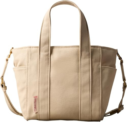 Calvin Klein Damen Tote Bag Tasche Webbing Strap Canvas Klein, Beige (Khaki Canvas), Einheitsgröße