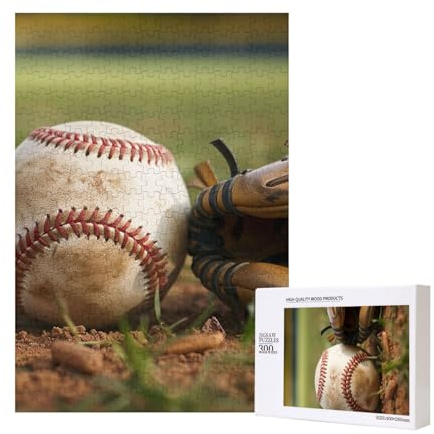 Baseball Printed Jigsaw Puzzle with Storage Box, Wooden Puzzle for Adults and Kids, 300 Pieces Family Fun Decorative Game