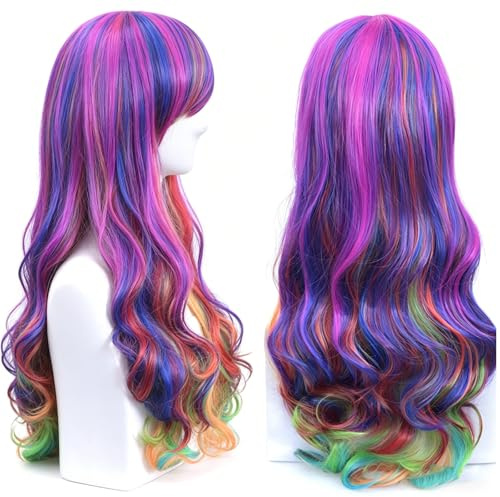 Rainbow Wig for Women- 65cm Crazy Wig for Women Long Hair, Perfect for Cosplay Parties, Party Performances Themed, Events Costume Events & Festival Outfits