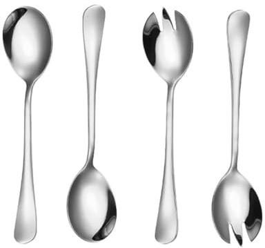 VYNZOR 4 Pezzi Posate per Insalata in Acciaio Inox, 2 Cucchiai e 2 Forchette da Servizio, Facile da Pulire Superficie Liscia, per Ristorante, Casa, Hotel, Picnic, Ideale per la Pasta