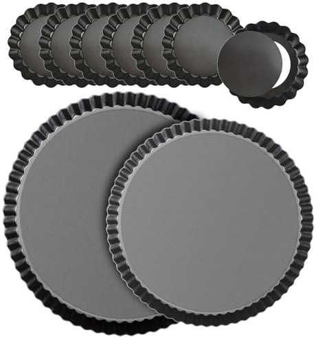 RICHSC-PAN Tart Pan Set, 11 & 9 Inch Tart Pans with 6Pcs 4 Inch Mini Pans. Removable Bottom, Non-Stick Coating, For Tart Quiche Pie Making. Suitable for Family Festivals and Gatherings.(8 Pack)