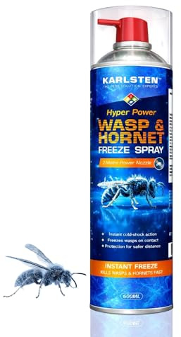 Karlsten Wasp Nest Killer Spray & Hornet Killer Spray 600ml – Wasp Nest Killer, Instant -40°C Cold Shock Action, 2 Metre Power Nozzle, Insecticide-Free Aerosol