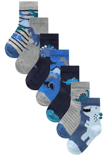NEXT Jungen Socken mit hohem Baumwollanteil, 7er-Pack Blue Dino 23-25.5