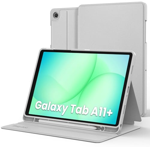 EasyAcc Hülle Book Cover für Samsung Galaxy Tab A11+/ A9+ Plus 11 Zoll 2025 mit Stifthalter, Dünn Folio Ständer Tablet Schutzhülle, Multi-Winkel Betrachtung, Hellgrau