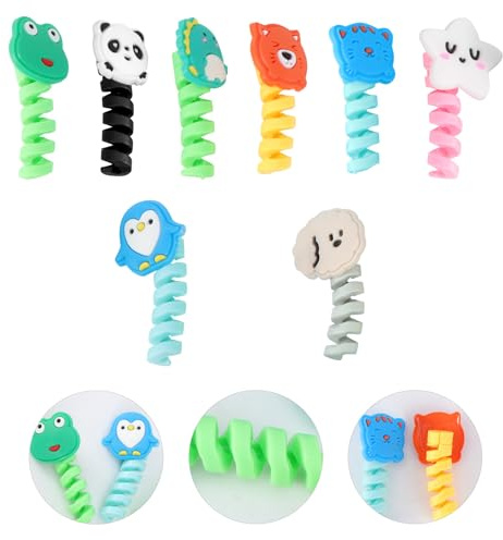 FUOYLOO Silicone Animal Charger Cable Protector 8Pcs Set Flexible Spring Cable Saver for Earphone and Anti-Crack Design