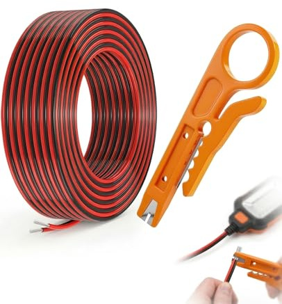 XdealCozyxc 20m 22AWG Wire, 2 Core Wire Black Red Flexible Tinned Copper Extension for Led Strip Lights Car Diy Electronics Bell 12v Cable