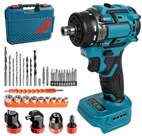 Perceuse sans fil sans balais pour batterie Makita 18 V (sans batterie), tournevis sans fil 4 en 1 avec 4 adaptateurs multifonction, perceuse combinée de 50 N.m avec embout de tournevis et douille