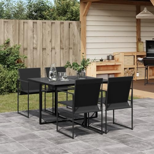 YunCangg Juego de comedor de jardín de 5 piezas, textileno negro con marco de acero pulverizado, sillas plegables, mesa de cristal, resistente a la intemperie, ahorra espacio para terraza, balcón y