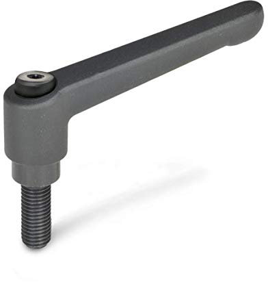 Ganter Normelemente | Verstellbare Klemmhebel mit Gewindeschraube - GN 300-78-M8-25-SW | Grifflänge: 78mm | Schraube Stahl brüniert | Griff Zink-Druckguss schwarz, kunststoffbeschichtet | 1 Stück
