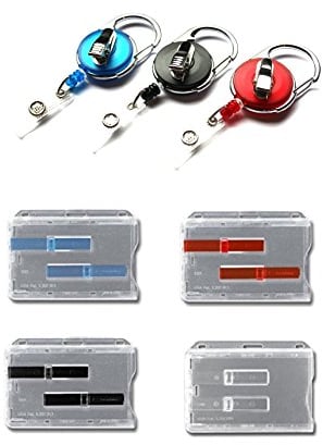 Waizmann.IDeaS 1x Ausweis-Set Ausweisset - Kartenhülle Kartenhalter Ausweishülle mit 2 Schieber für 2 Karten & Ausweiszipper Ausweishalter Ausweisjojo mit KROKO-GÜRTELCLIP GROSSE FARBAUSWAHL