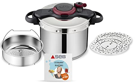 Seb Clipso Minut Easy Autocuiseur 9 L, Cocotte-minute Inox, Kit Stérilisation, Livre de recettes, Induction, Facile à utiliser, Fabriqué en France P4624922
