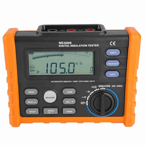 MS5205 Misuratore di Resistenza di Isolamento Digitale 2500 V, Tester Isolamento Resistenza Megohm 0,01MΩ-100GΩ, Tester di Tensione AC/DC con Display LCD Retroilluminato