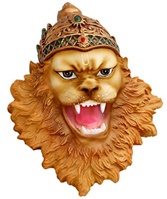 Sri Krishna Culture® Handgefertigtes mittelgroßes Gesicht Narsimha Deva Idol-Hindu Gott und Göttin Idol/Statue/Murti/Figur (10,2 cm) – Polysterharz, Mehrfarbig