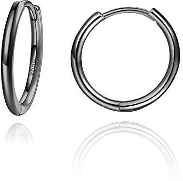 Mini Creolen Silber Damen klein 925 16MM echte silbercreolen hoops ohrringe Schwarz Männer