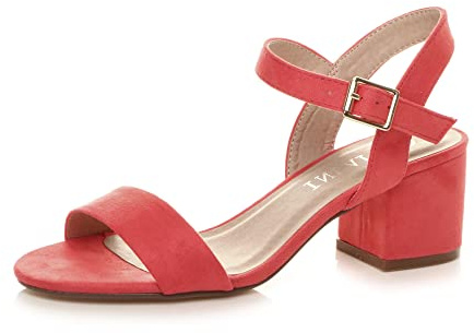 AJVANI Womens ladies mid low block heel peep toe ankle strap strappy party sandals size
