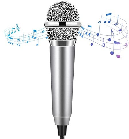 3.5mm Stereo Studio Portable Mini Speech Mic Audio Microphone Smart Phone Laptop PC Desktop Accessories (Silver)
