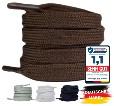 LaceHype 2 Paar Premium Schnürsenkel flach [10 mm breit ] LC1 reißfest Schuhbänder Ersatz Shoelaces aus Polyester für Sneaker, Sportschuhe, Laufschuhe, Turnschuhe (Braun, 150)