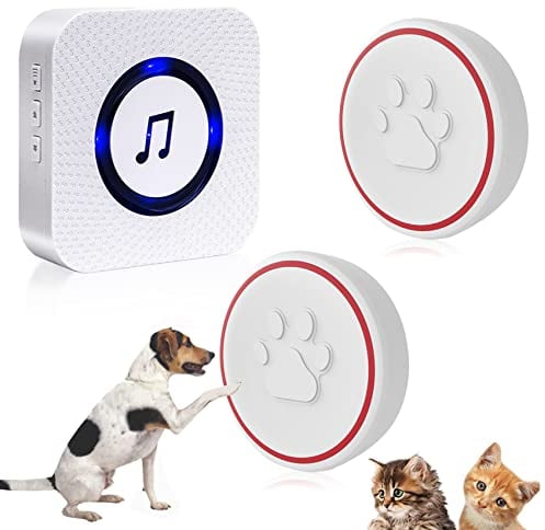 ChunHee Katzenklingel/Hundeklingel Buzzer Hund Haustier Türglocken Sensor Berührt Wasserdicht Türklingel Steckdose Empfänger 55 Klingeltöne und 5 Stufen Einstellbare Lautstärke