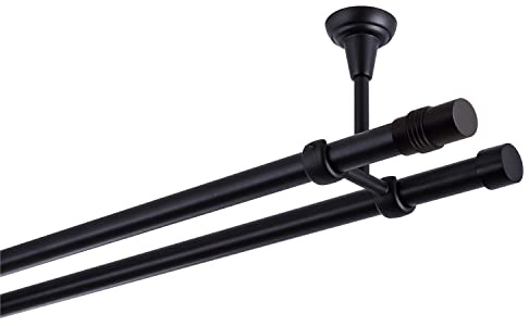 Gardinenstange schwarz 140 cm 2-läufig 19 mm aus Metall Deckenbefestigung Zylinder