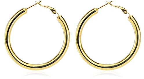 Bishilin Ohrringe Creolen Damen Herren Edelstahl, 40MM Poliert Kreise Rosegold Ohrringe Nickelfrei Modeschmuck