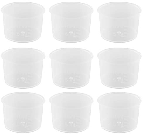 Disposable Measuring Cup JCBIZ 50pcs 10ml Laboratory Test Cups with Scales Transparent Mixing Cup Plastic Liquid Measuring Cups