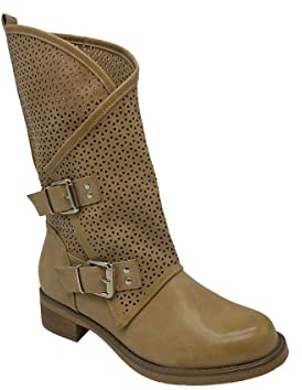 STILL Stivale Stivaletto Traforato Tacco Basso Comodo Moda Nero 39 Beige